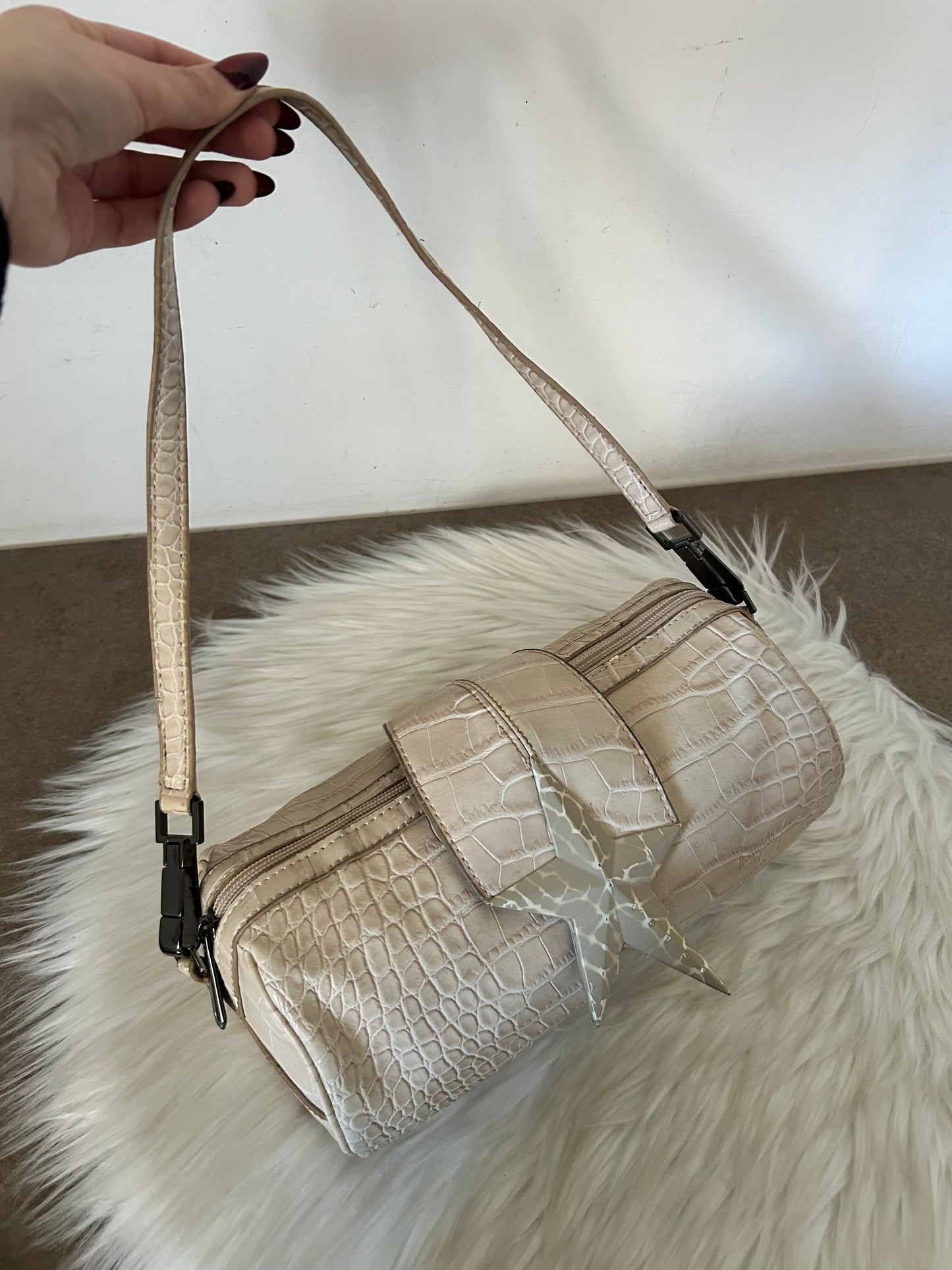 Borsa Thierry Mugler in similpelle di coccodrillo con portafoglio