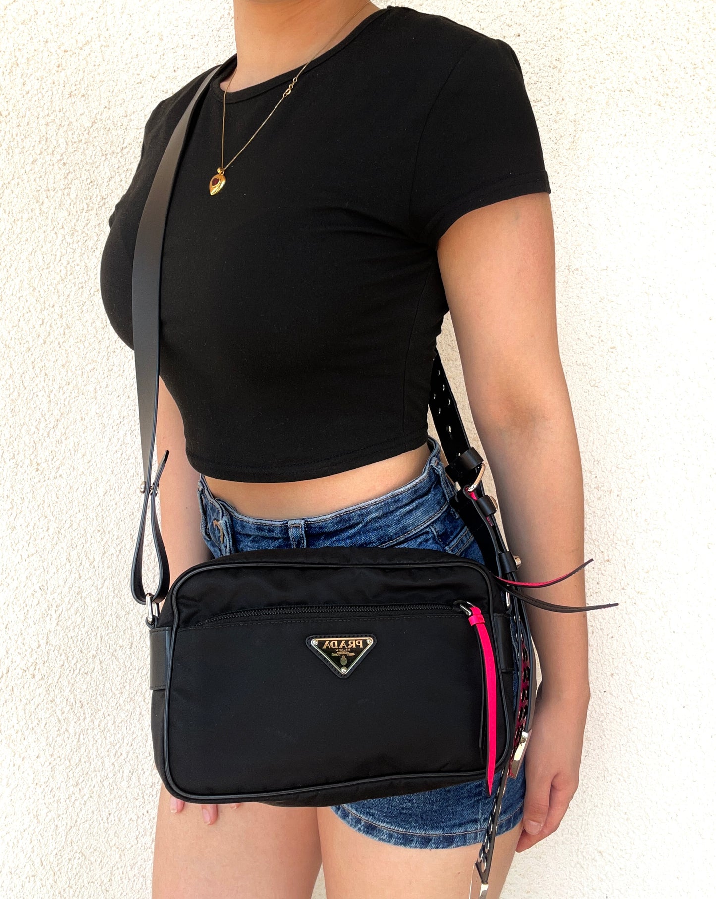 Prada Camera Bag in nylon e pelle con borchie - rarissima