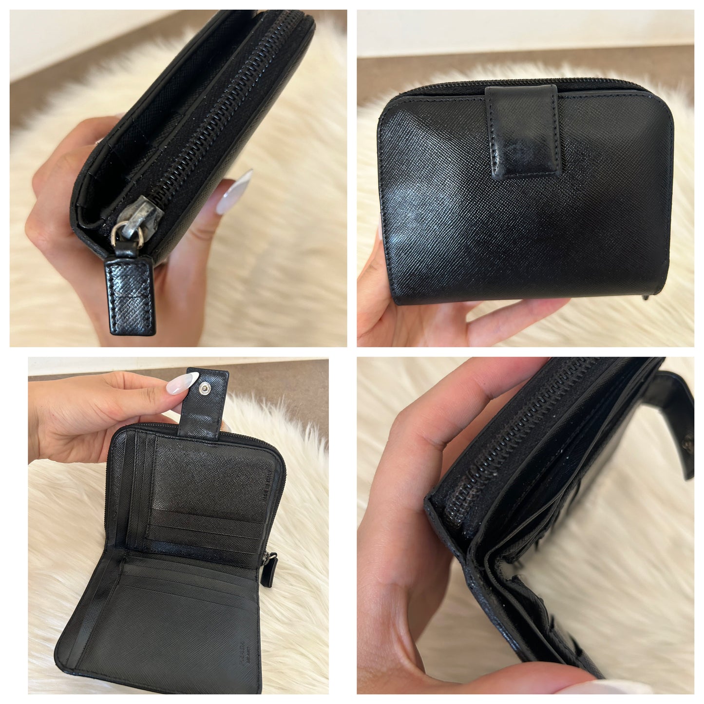 Portafoglio Prada in pelle nera con scatola
