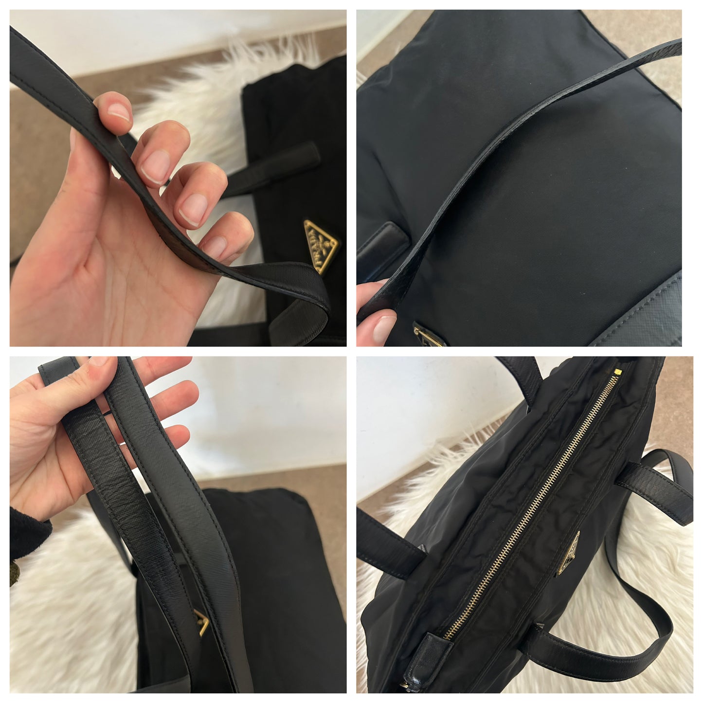 Prada tote in nylon e pelle nera