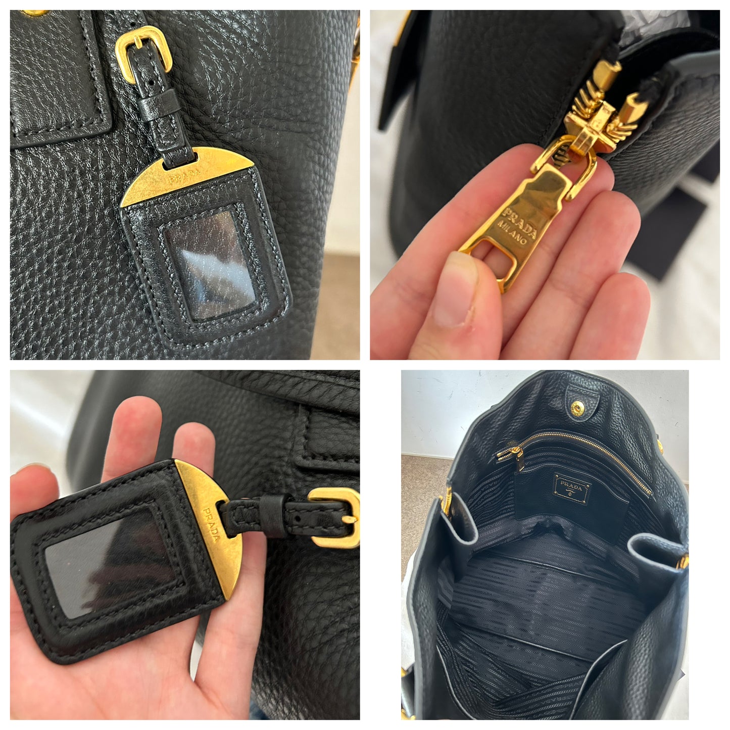 Borsa Prada tote in pelle martellata nera