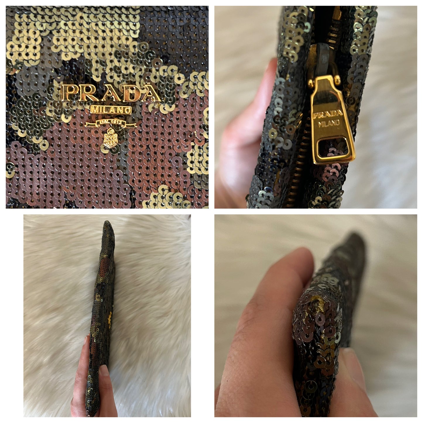 Prada Pochette con paillettes fantasia militare