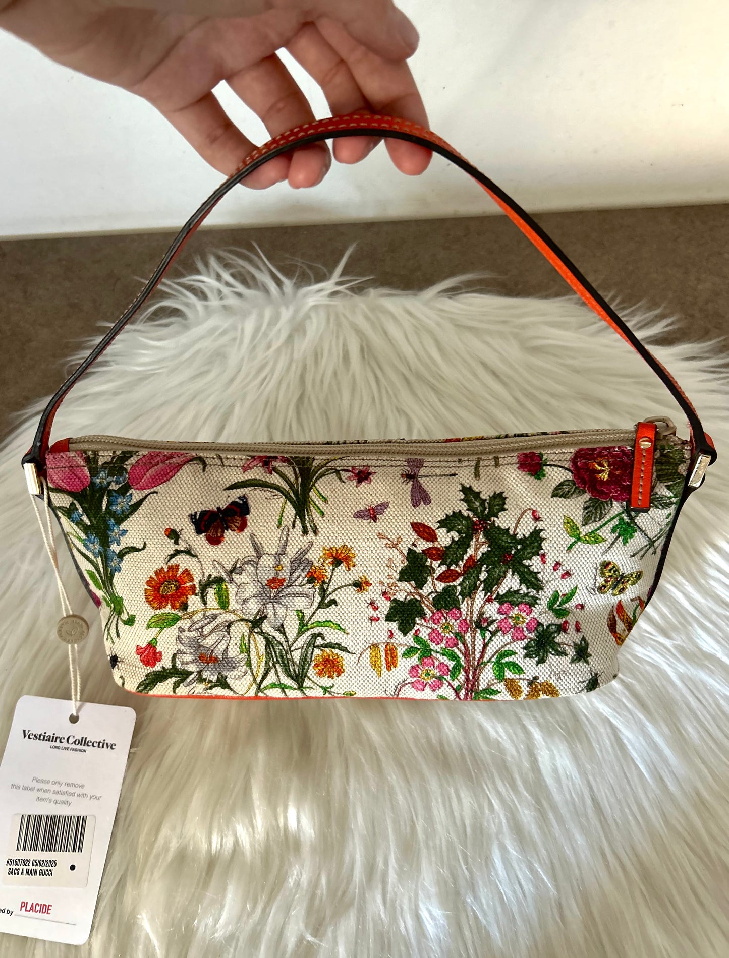 Gucci Boat floreale con parti in pelle arancione fluo