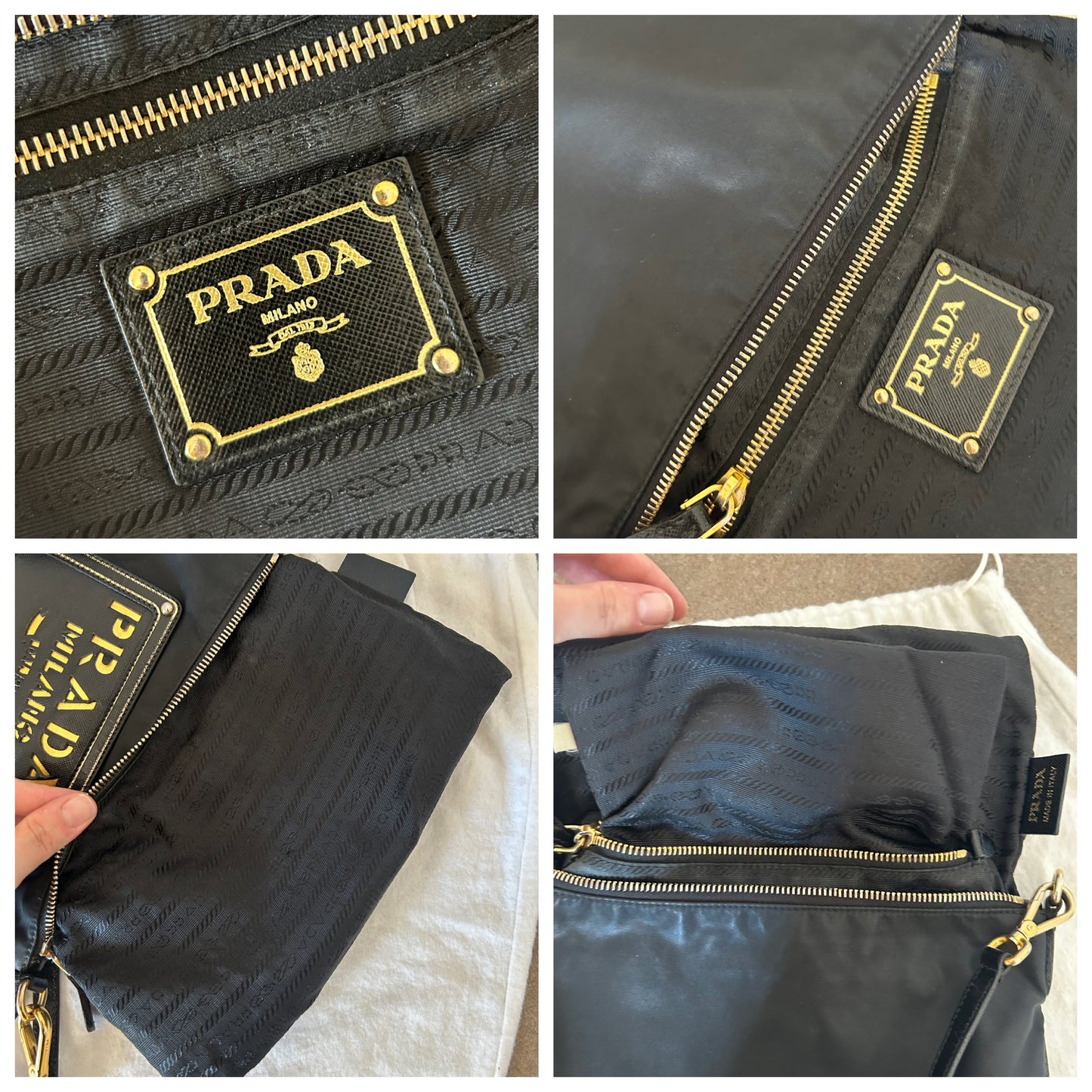 Prada tracolla nera in nylon e pelle