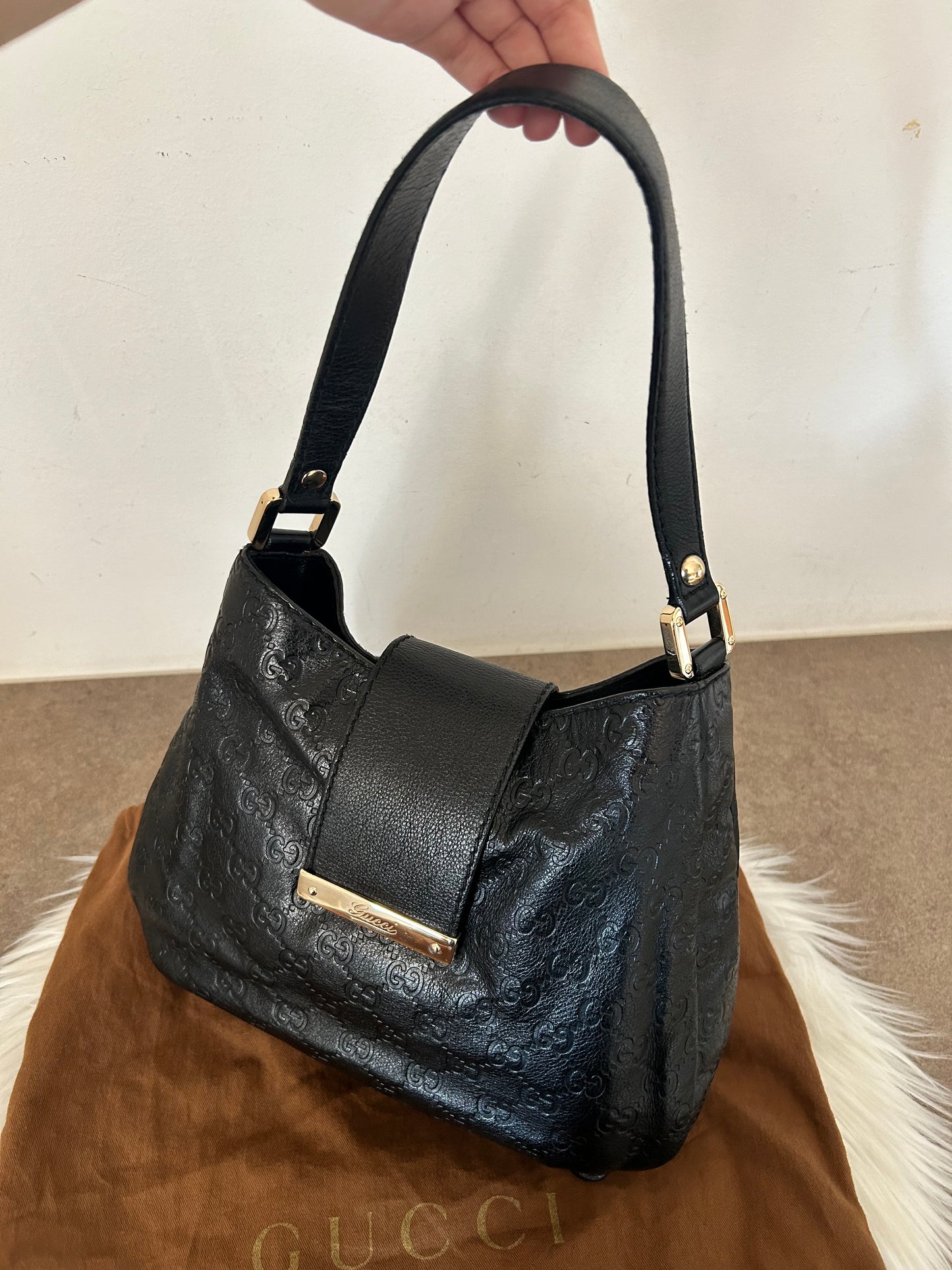 Gucci mini tote monogram Guccissima in pelle nera