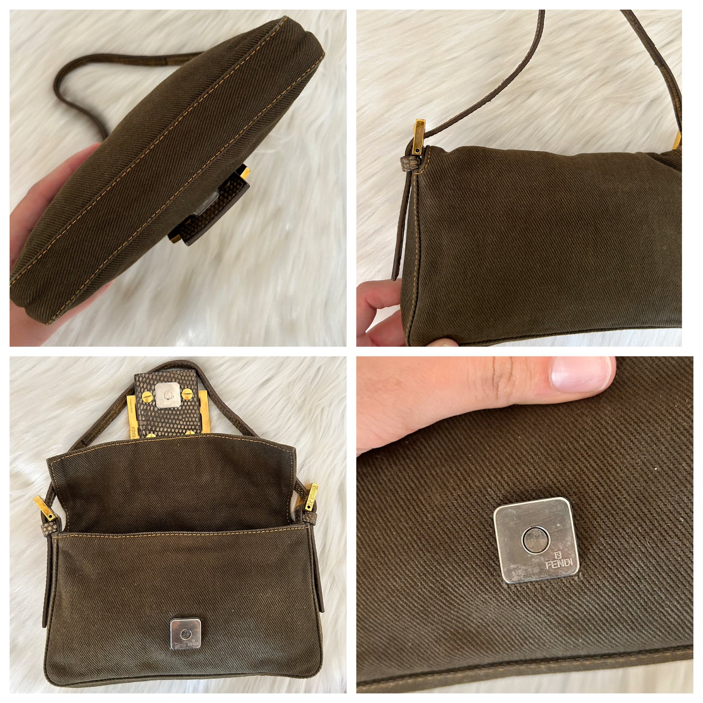 Fendi mini baguette verde oliva in pelle di pitone - Pezzo unico