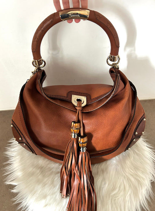 Gucci Indy hobo misura grande in pelle marrone