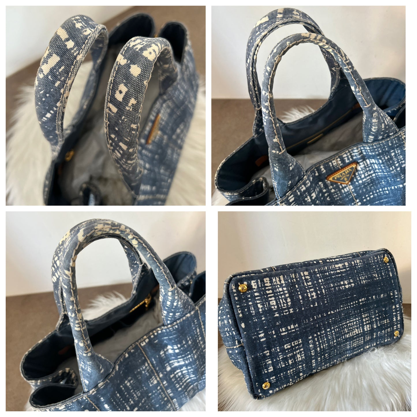 Prada tote in canapa stampata con cartellini