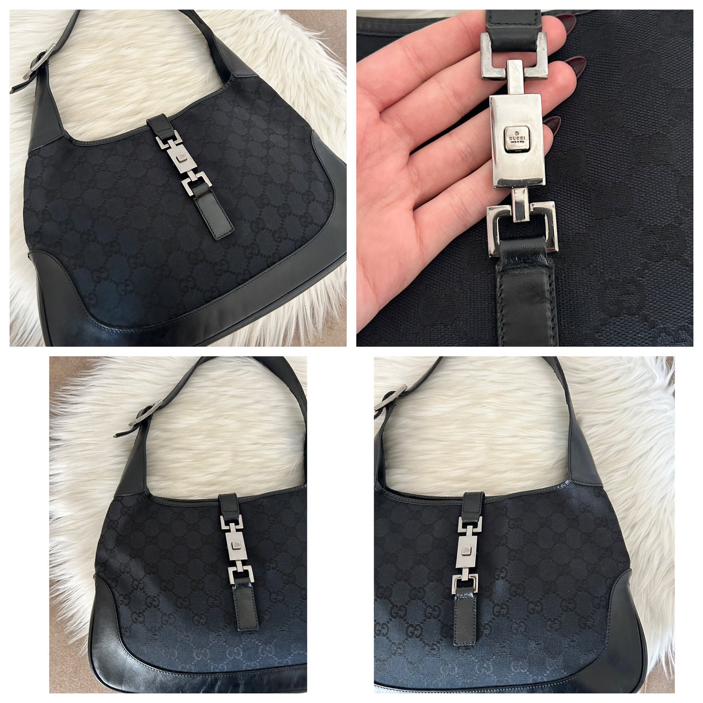 Gucci Jackie vintage taglia media in monogram nera