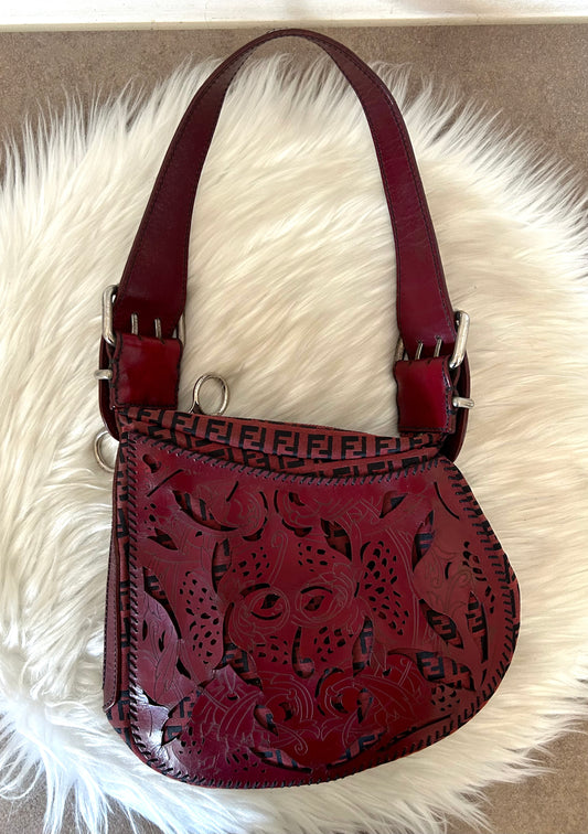 Fendi Oyster rarissima in pelle intagliata e monogram zucchino