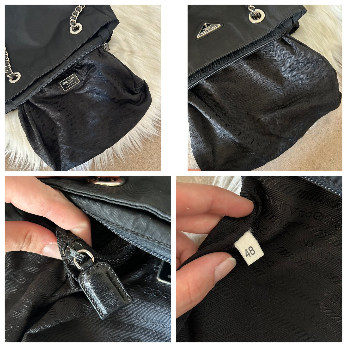 Prada borsa in nylon con catene