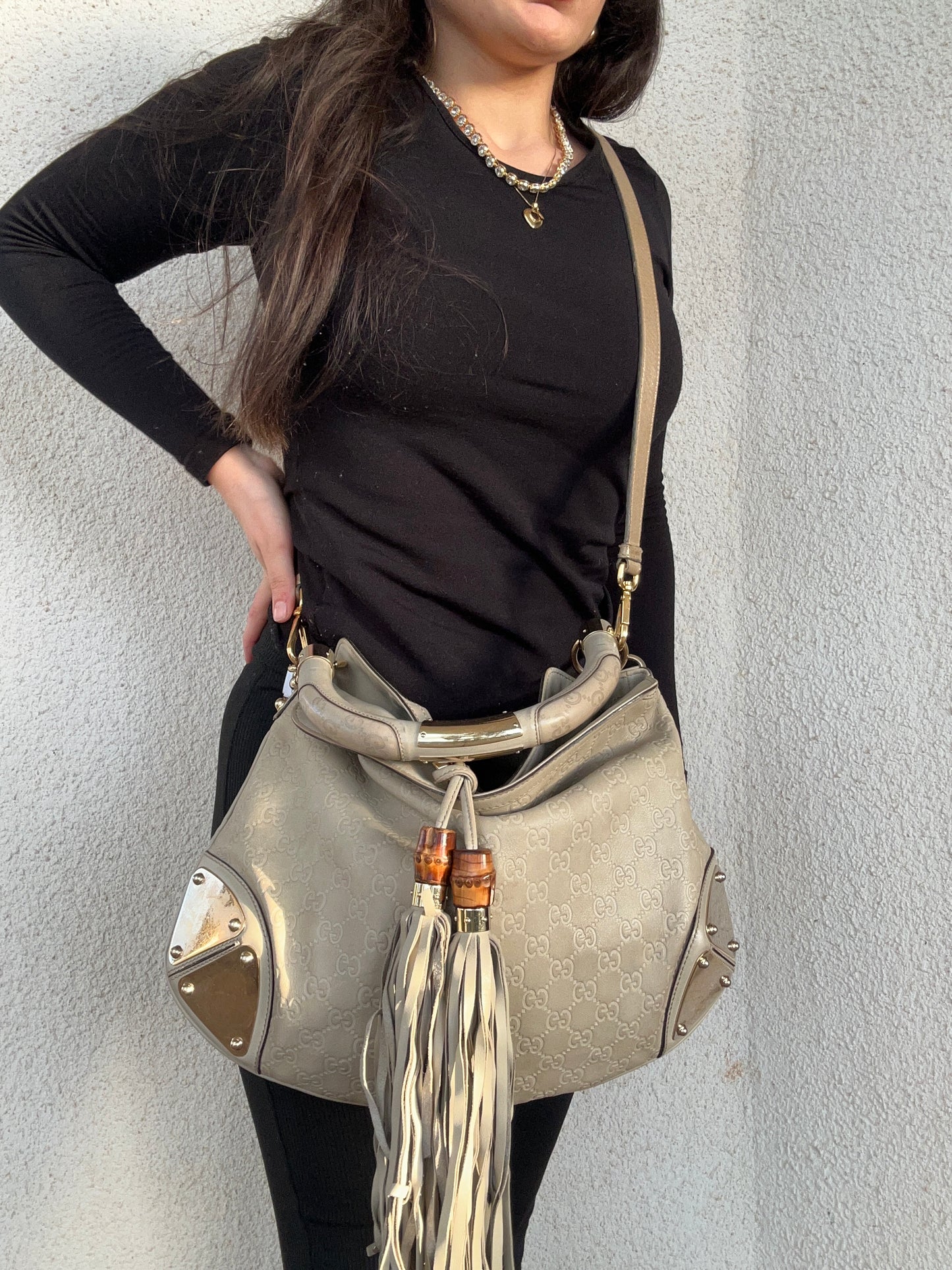 Gucci Indy media in pelle e monogram