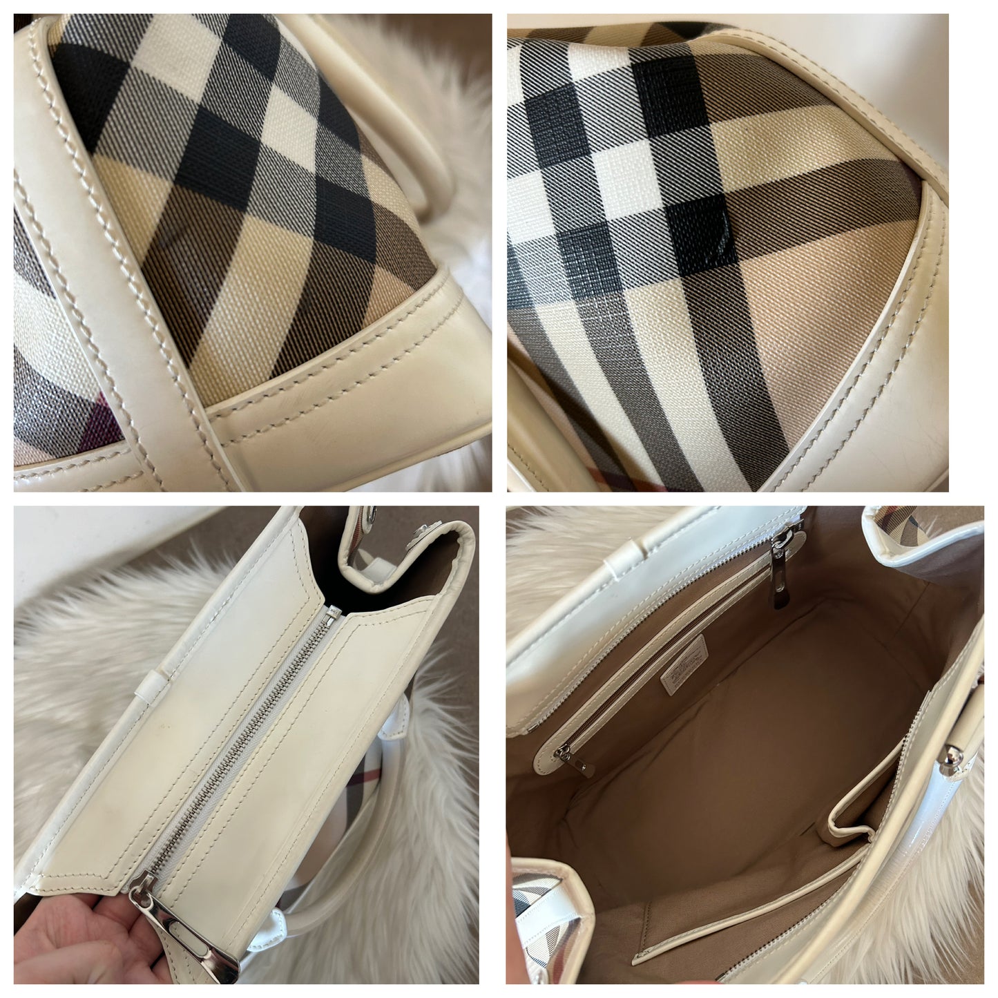 Burberry tote Check e vernice bianca