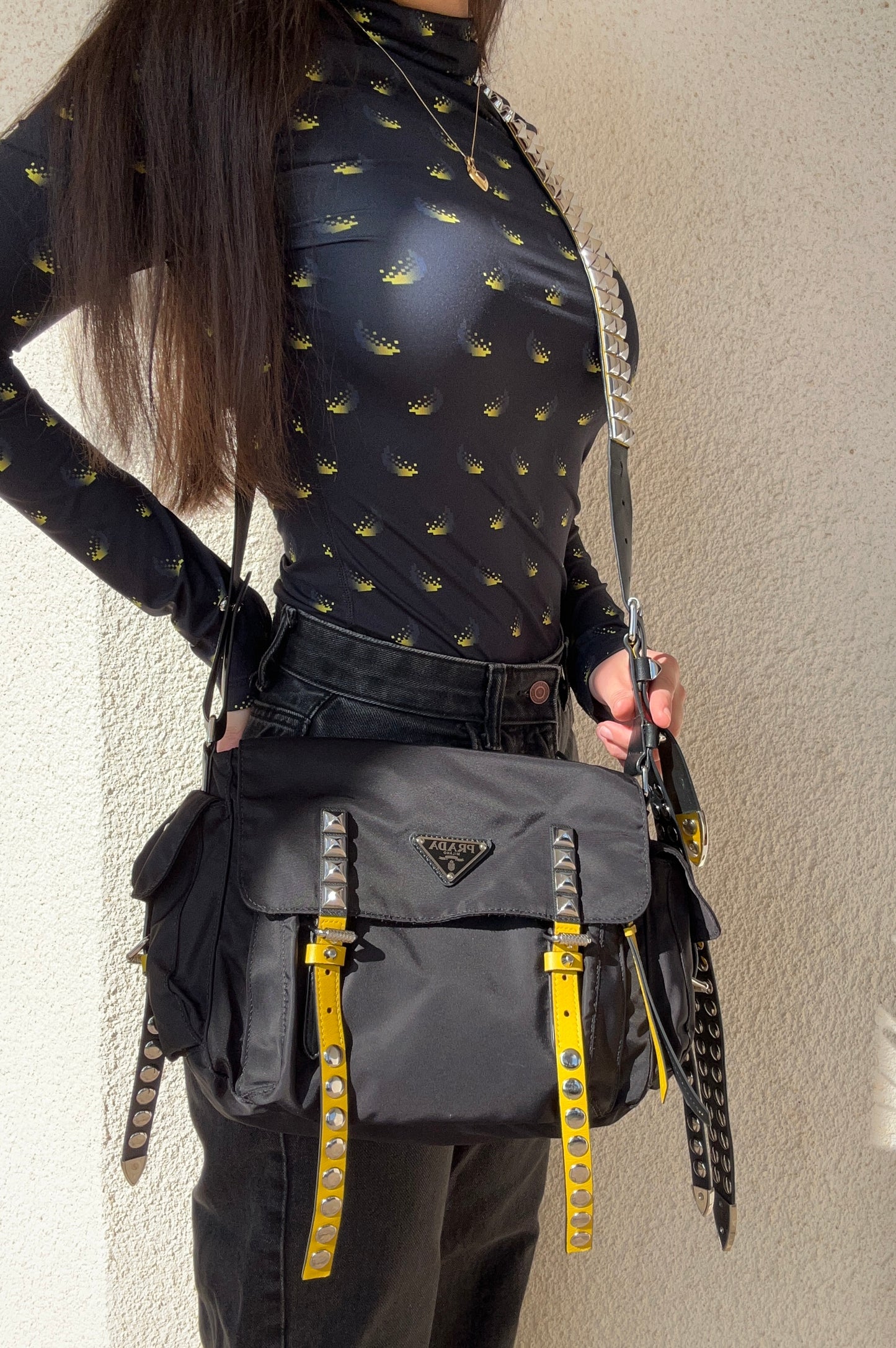 Prada tela vela con borchie rarissima