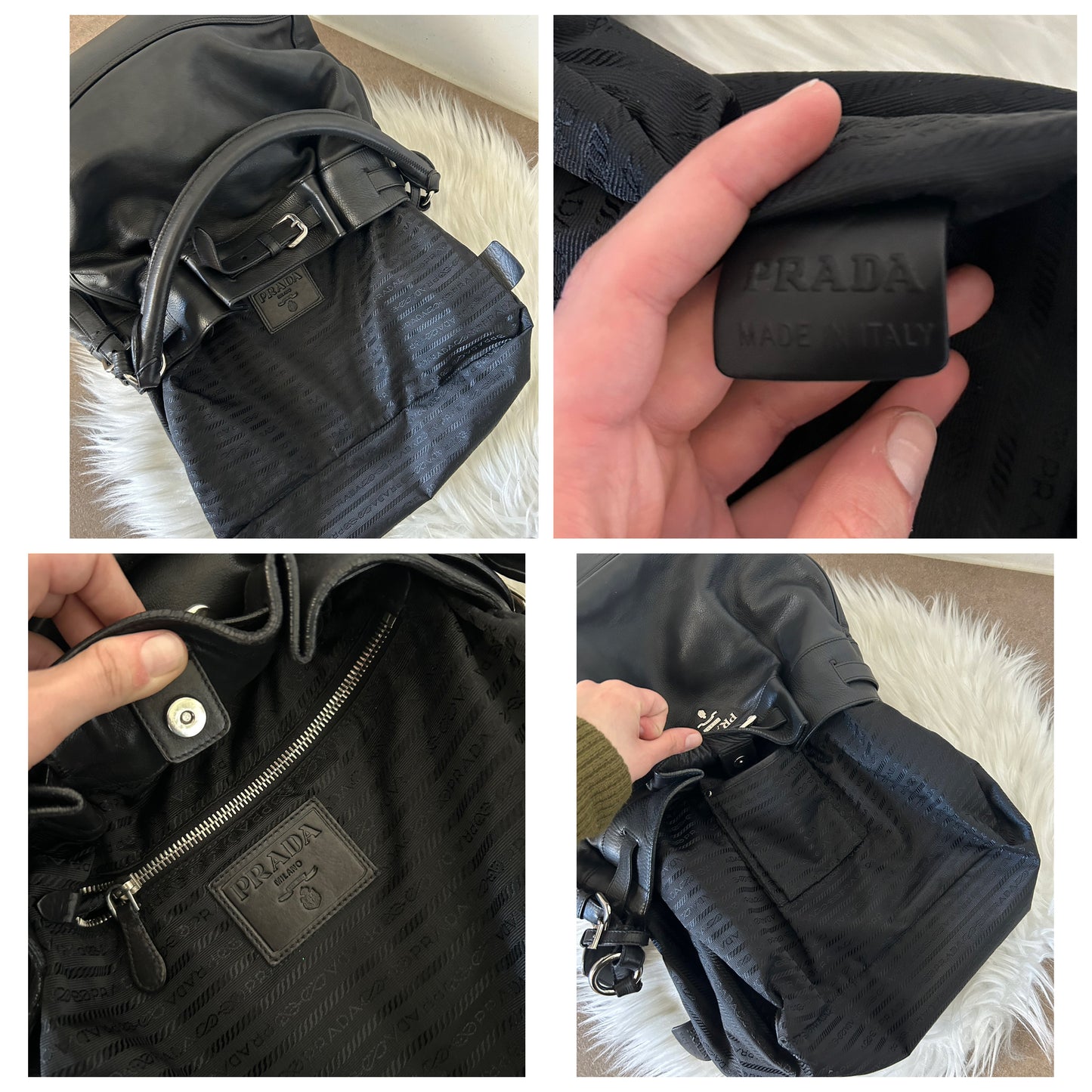 Secchiello Prada Buckle in pelle nero