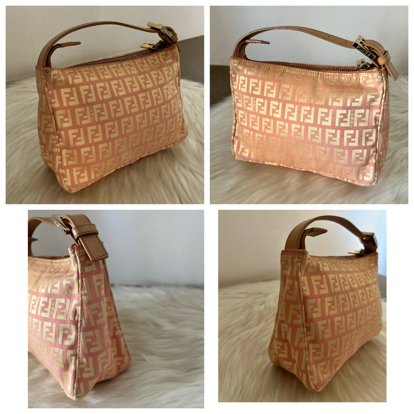 Fendi baguette rosa e panna in monogram zucchino