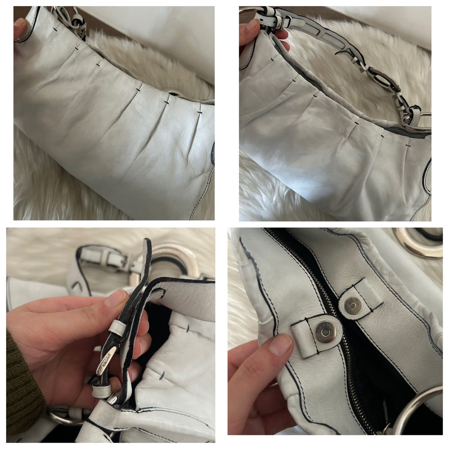 Prada baguette in pelle bianca