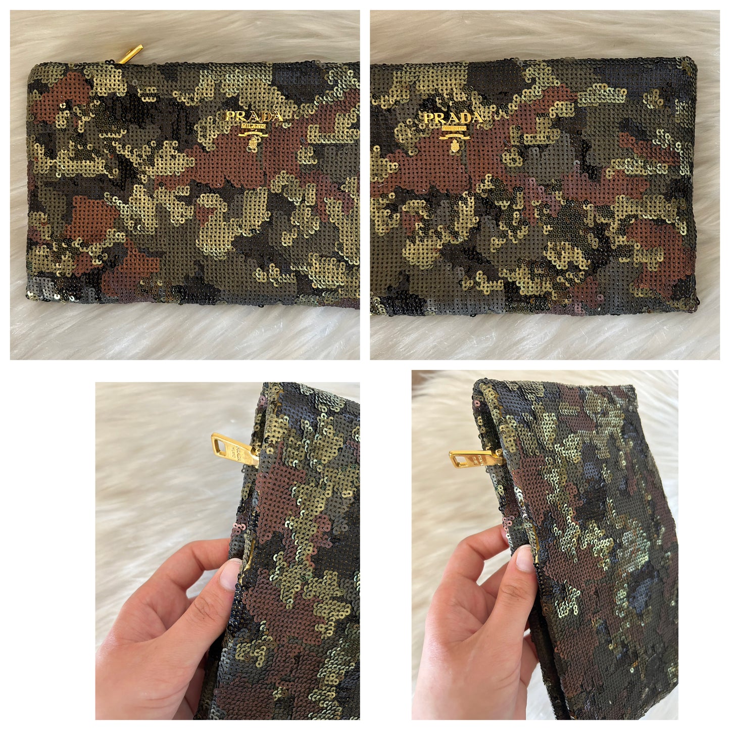 Prada Pochette con paillettes fantasia militare