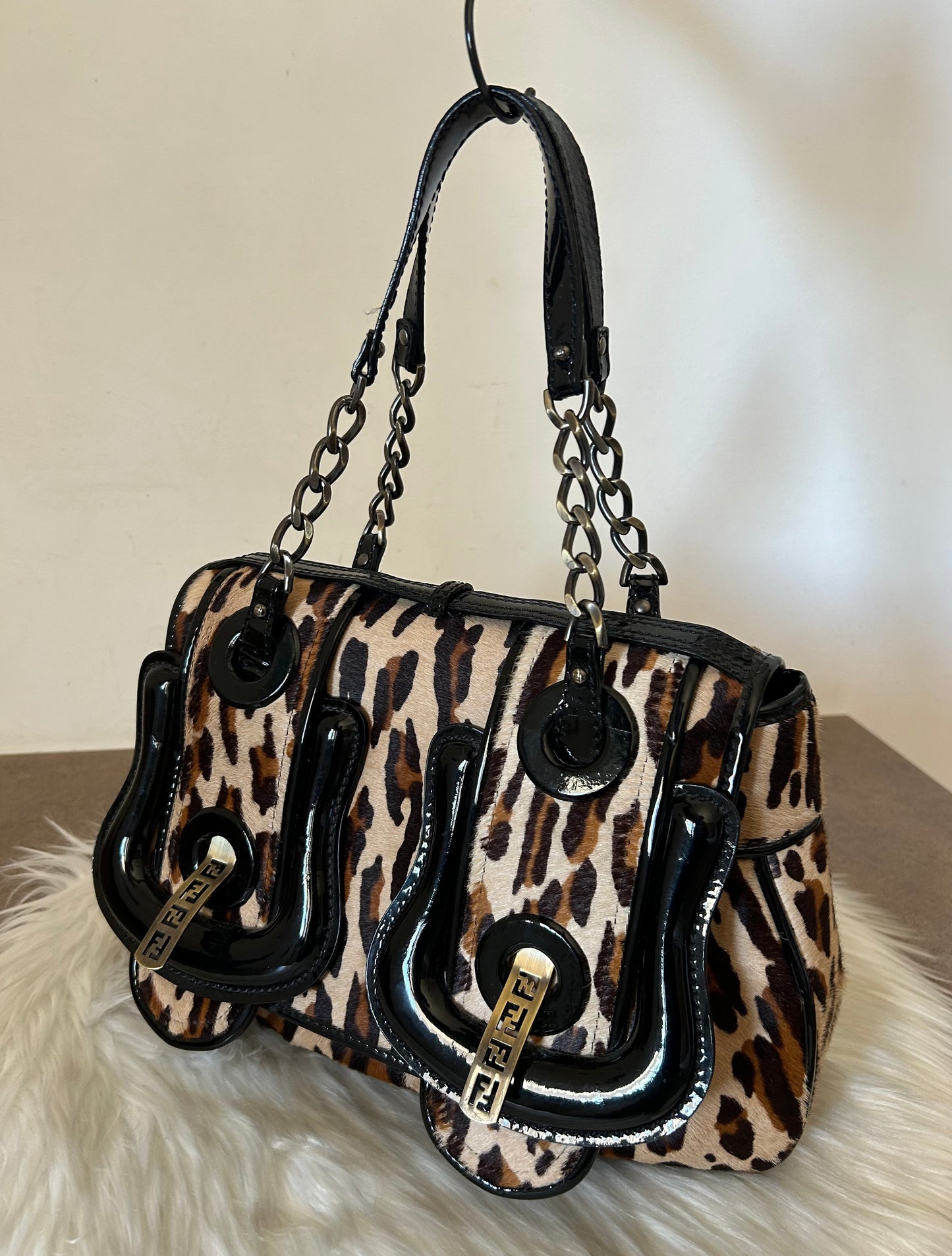 Fendi tote leopardata in cavallino e vernice