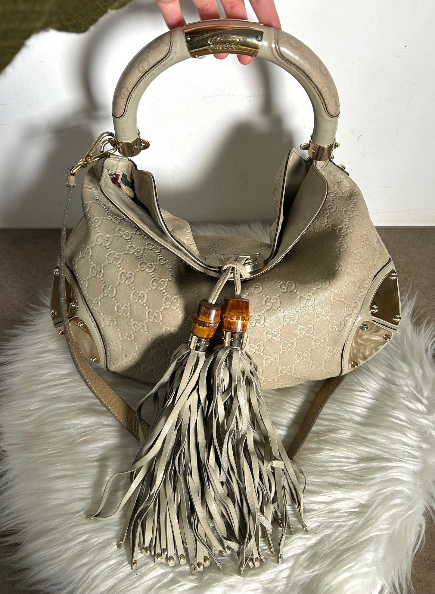 Gucci Indy media in pelle e monogram