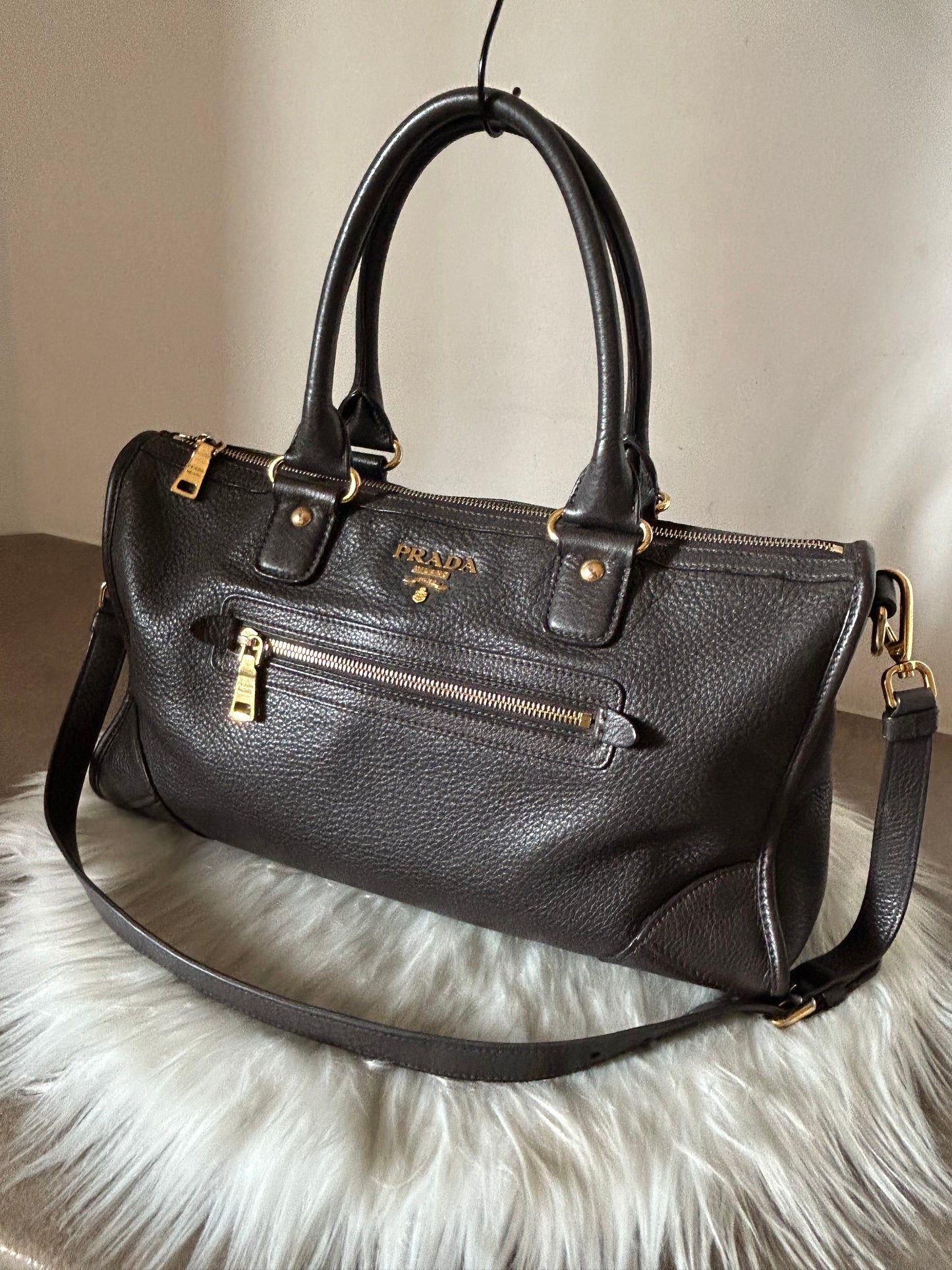 Prada bauletto in pelle marrone
