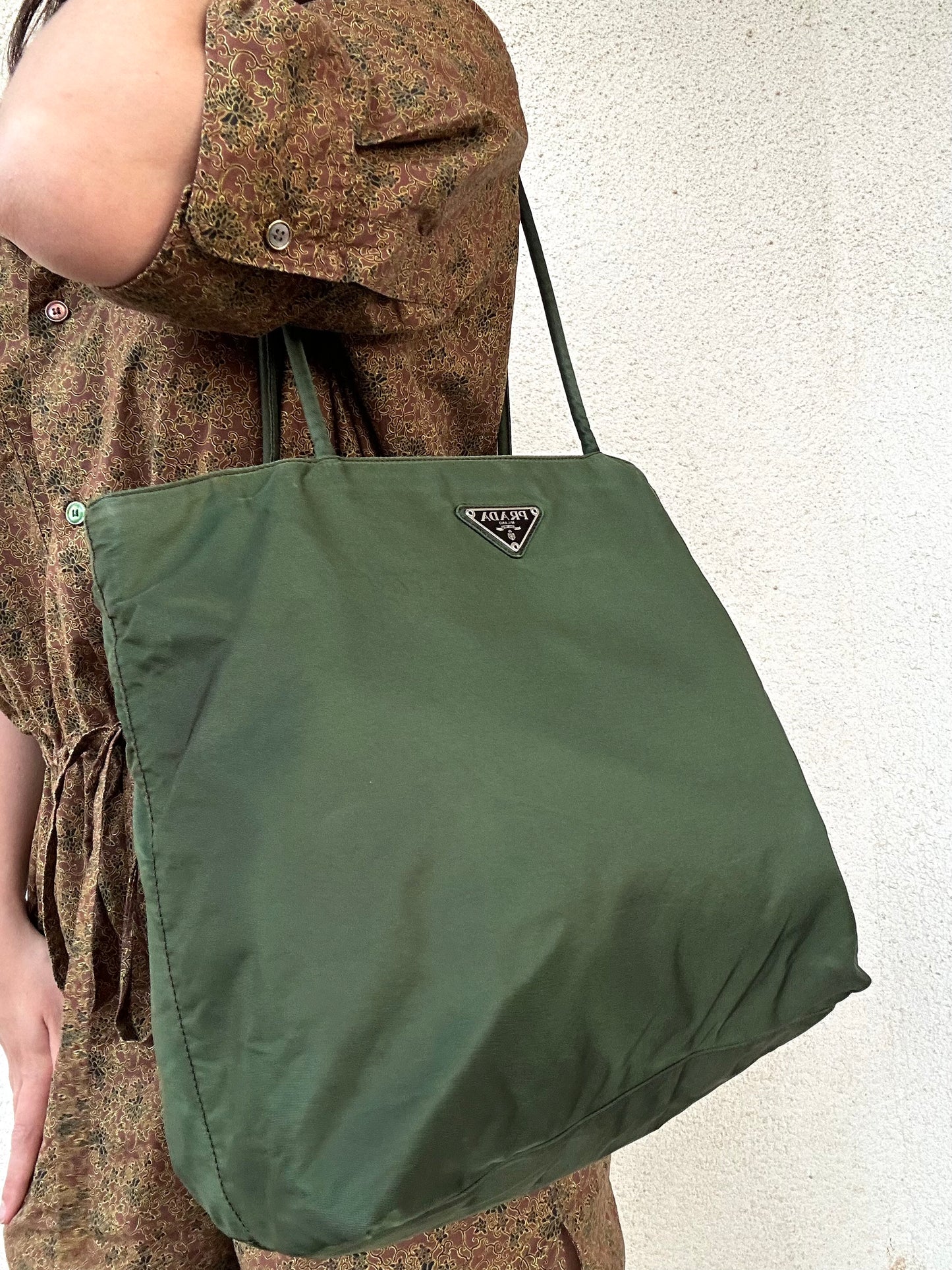 Prada tote bag in nylon verde militare