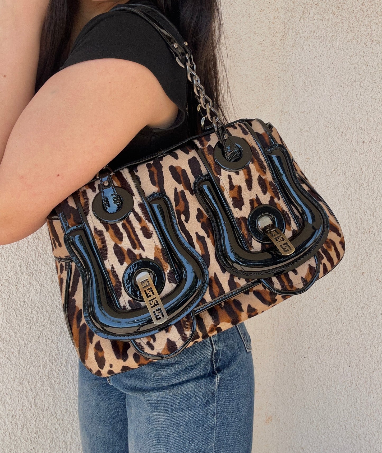 Fendi tote leopardata in cavallino e vernice