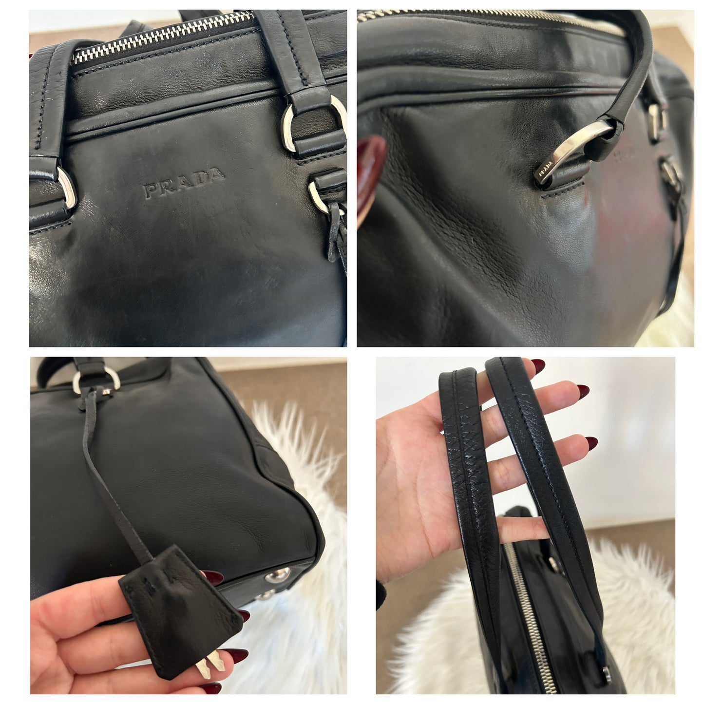 Prada tote bag in pelle nera e interni rosa