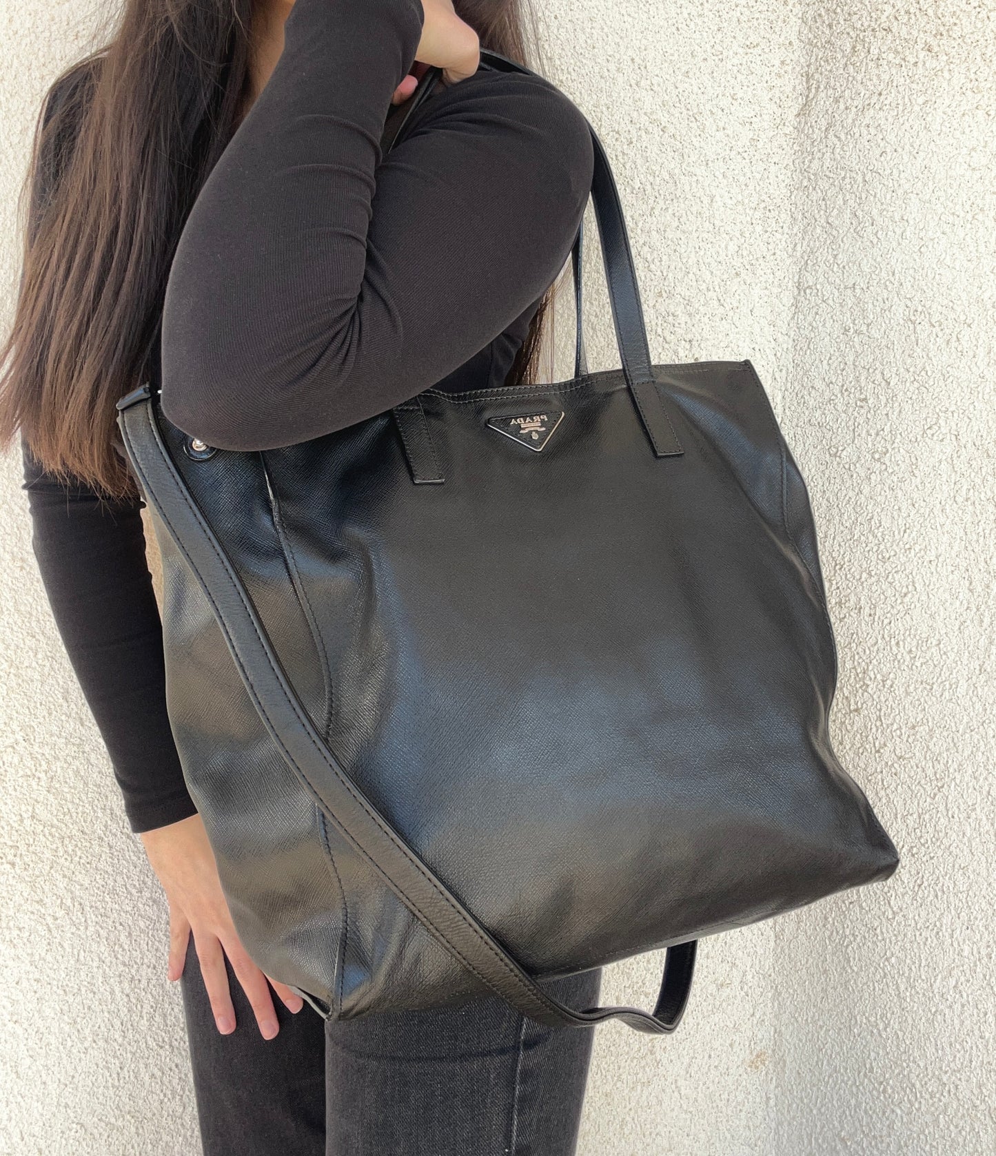 Prada tote bag in pelle saffiano nera