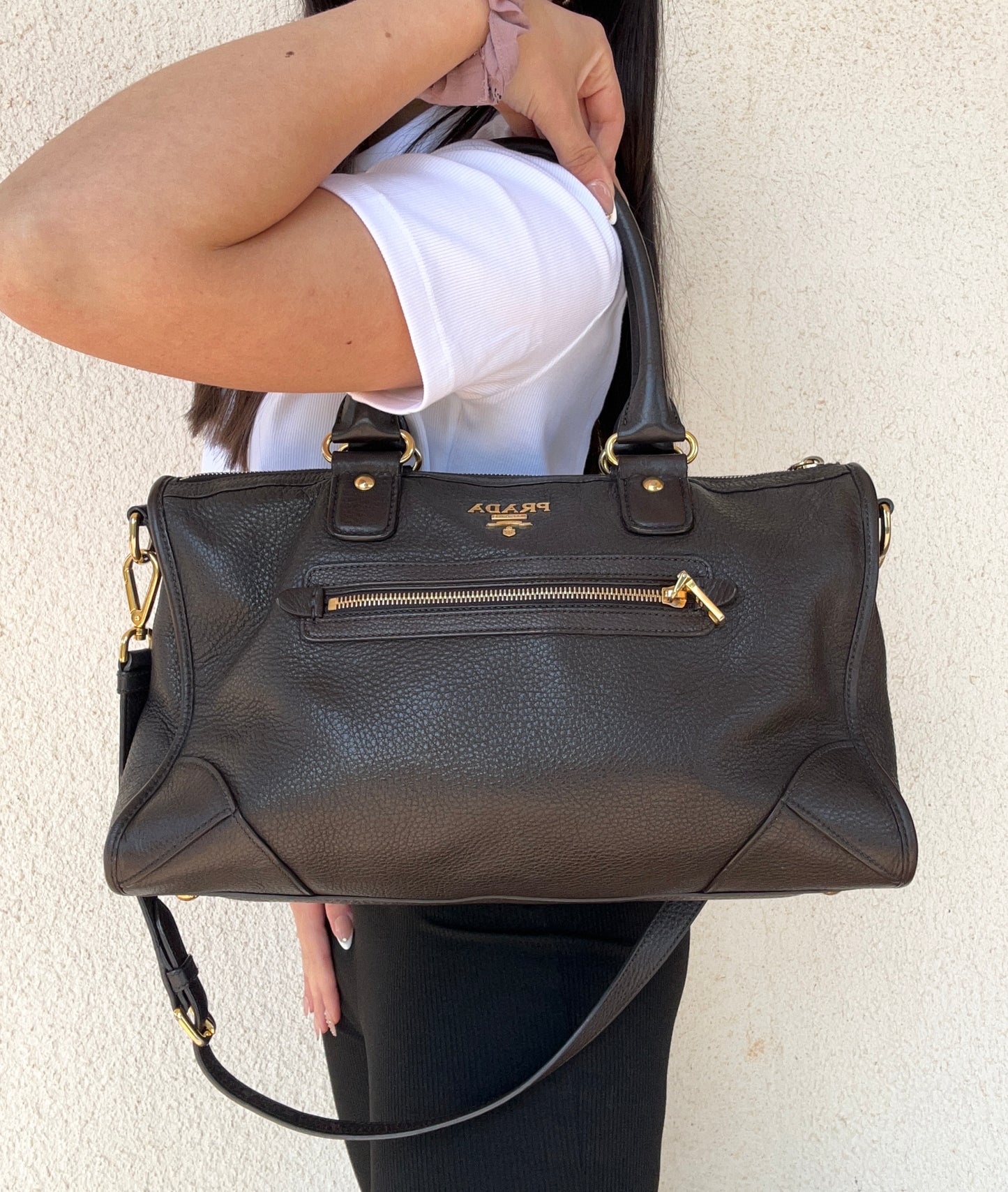 Prada bauletto in pelle marrone