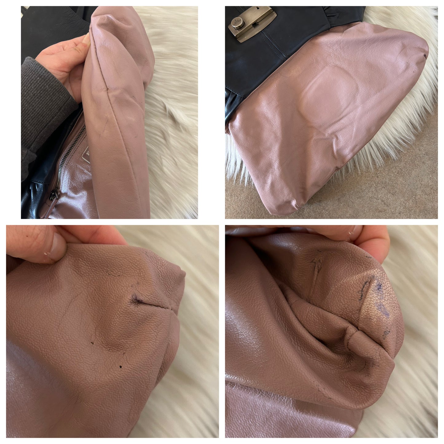 Prada tote in pelle nera di agnello e interni rosa