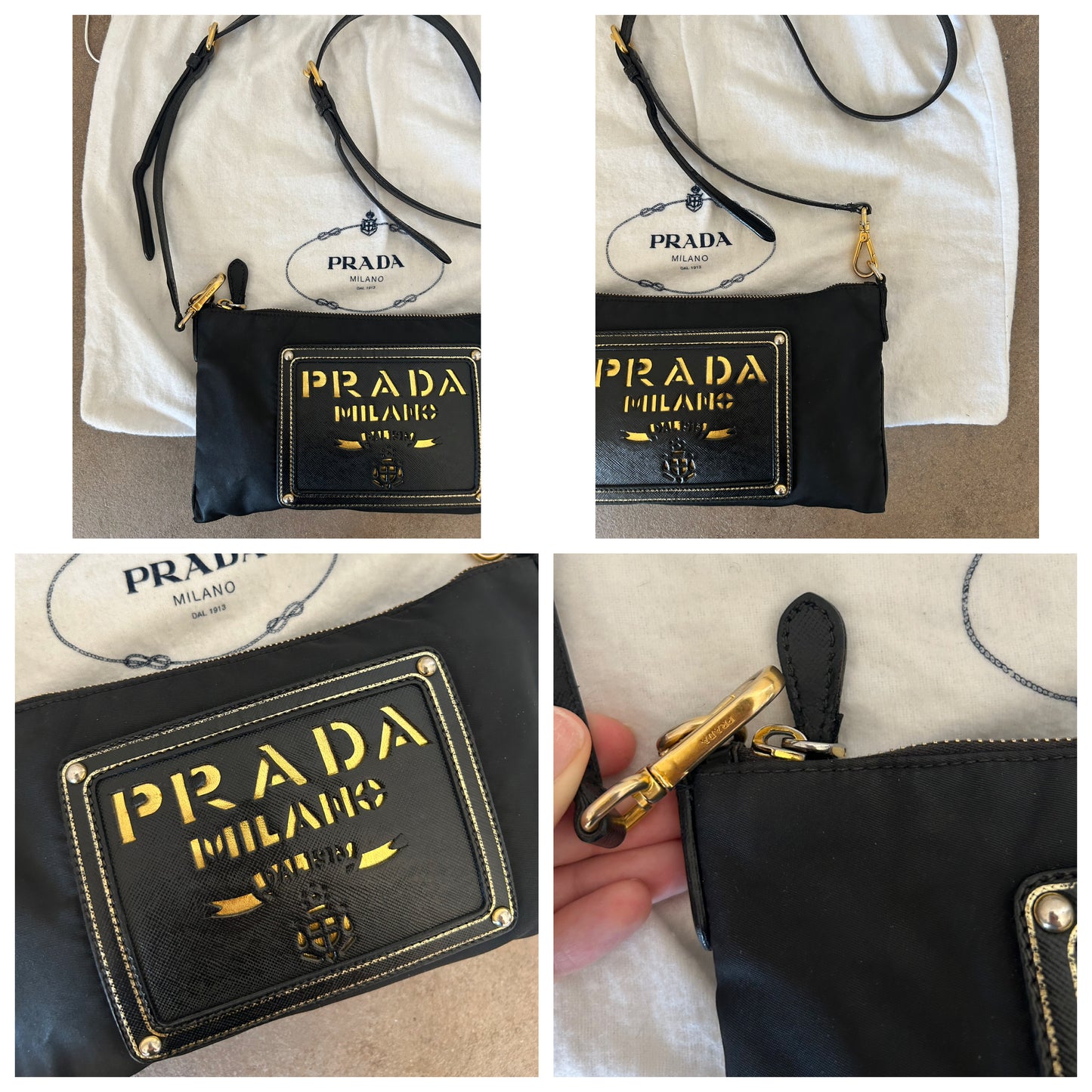 Prada tracolla nera in nylon e pelle
