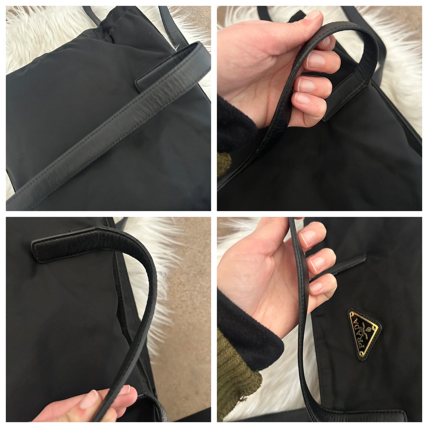 Prada tote in nylon e pelle nera