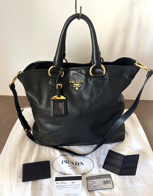 Prada tote bag in pelle nera