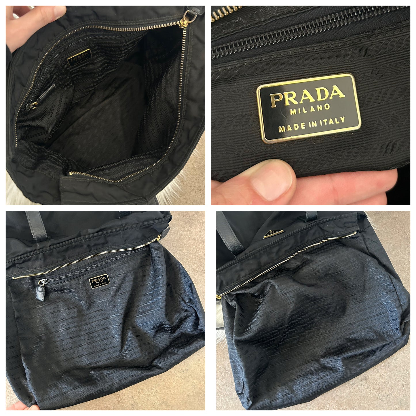 Prada tote in nylon e pelle nera