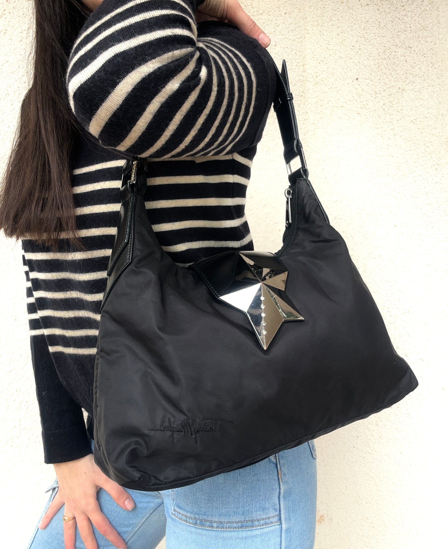 Thierry Mugler tote bag in nylon nera vintage