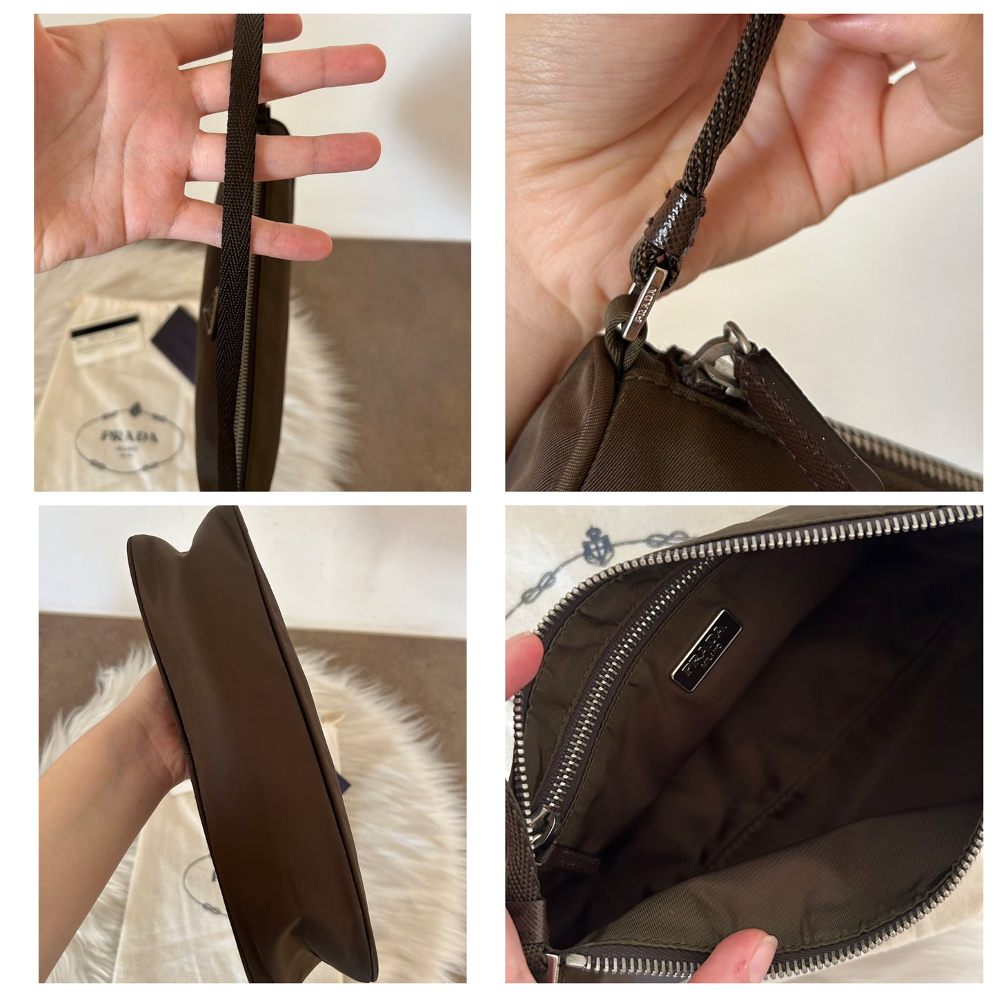 Prada baguette marrone in nylon