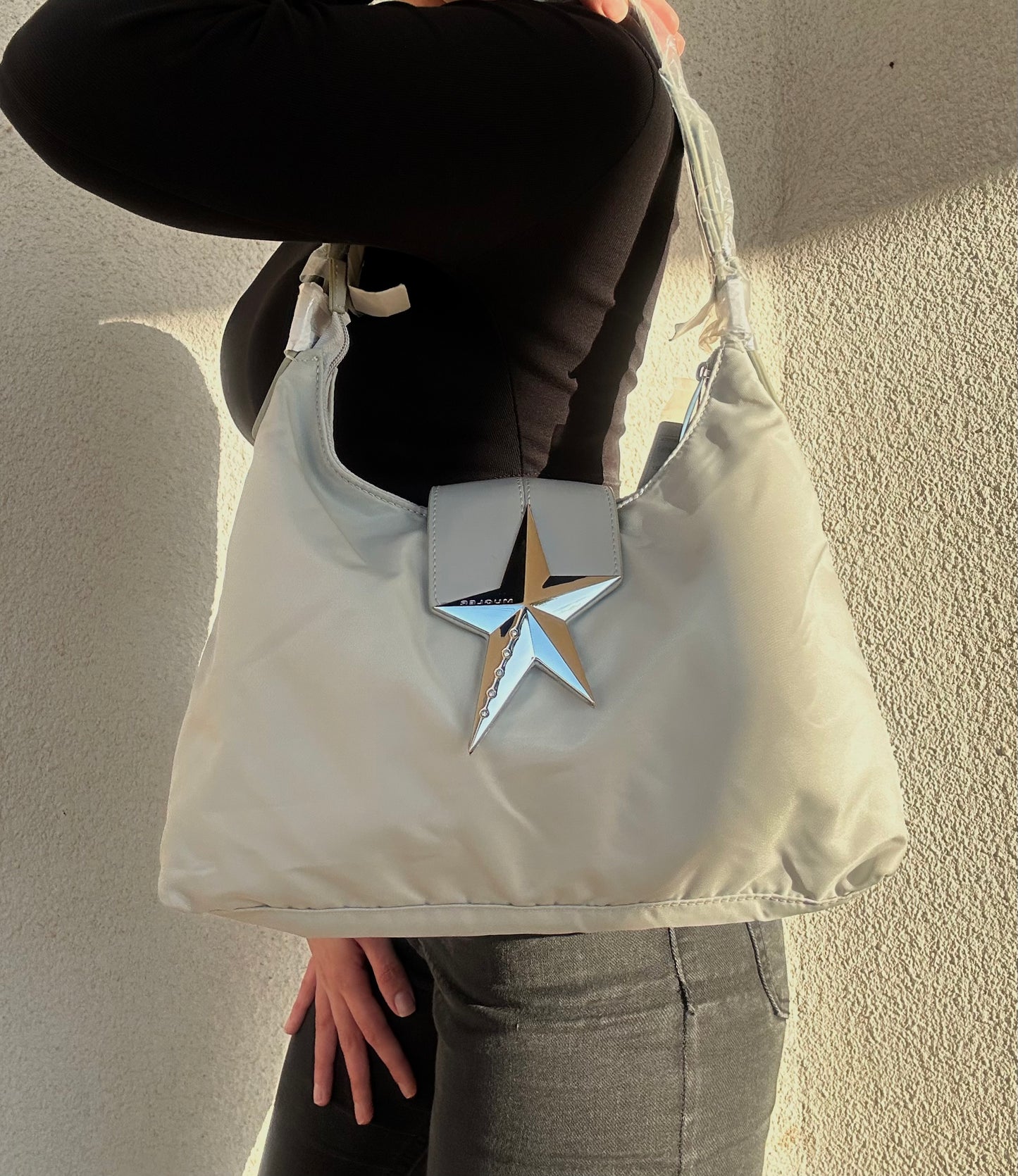 Borsa Thierry Mugler tote bag grigia in nylon nuova con cartellini