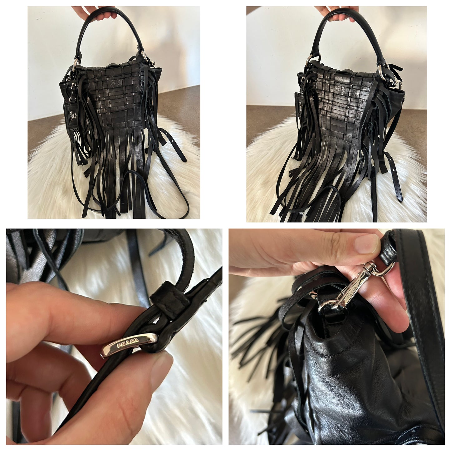 Prada in pelle nera con frange