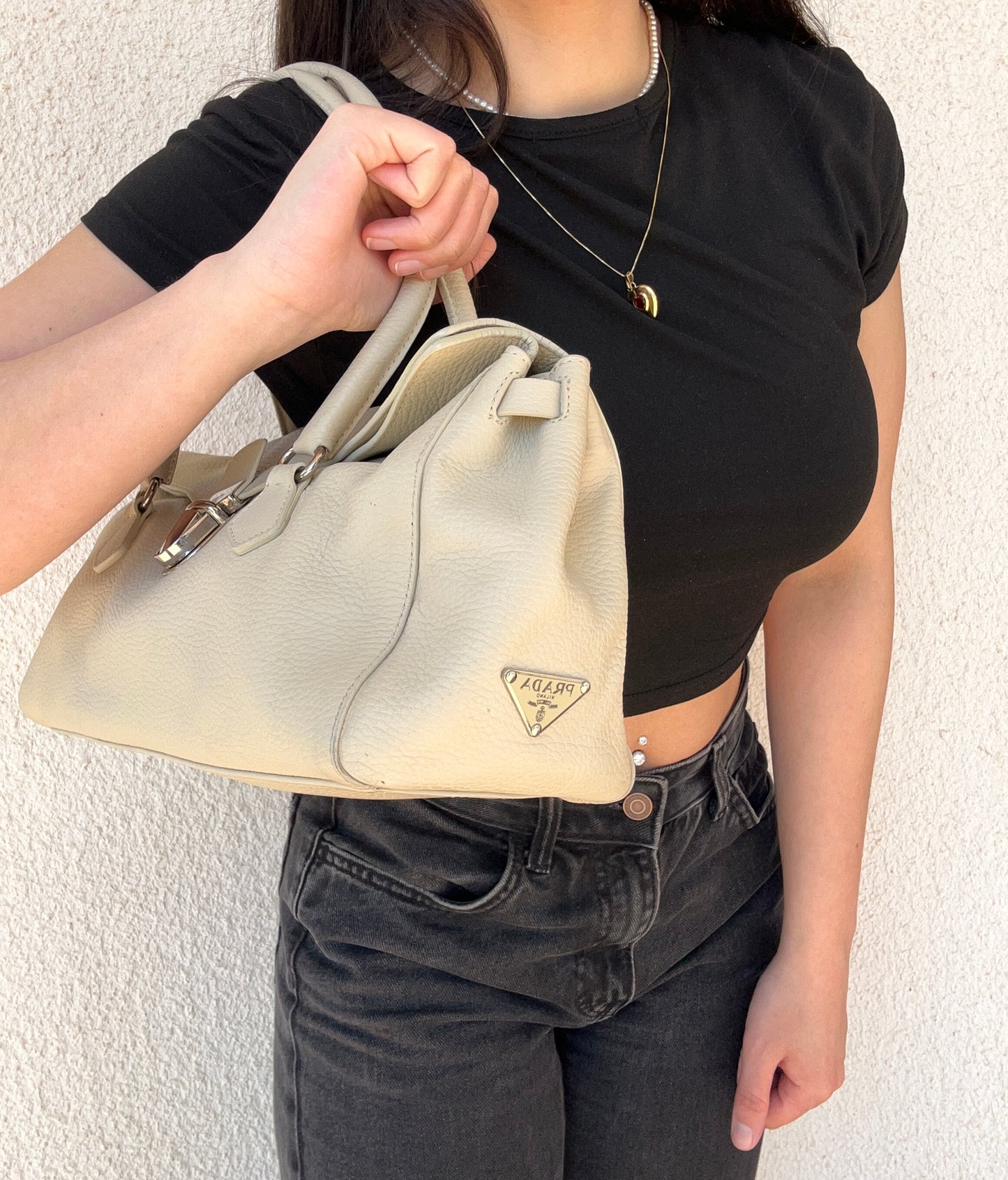 Prada tote in pelle panna