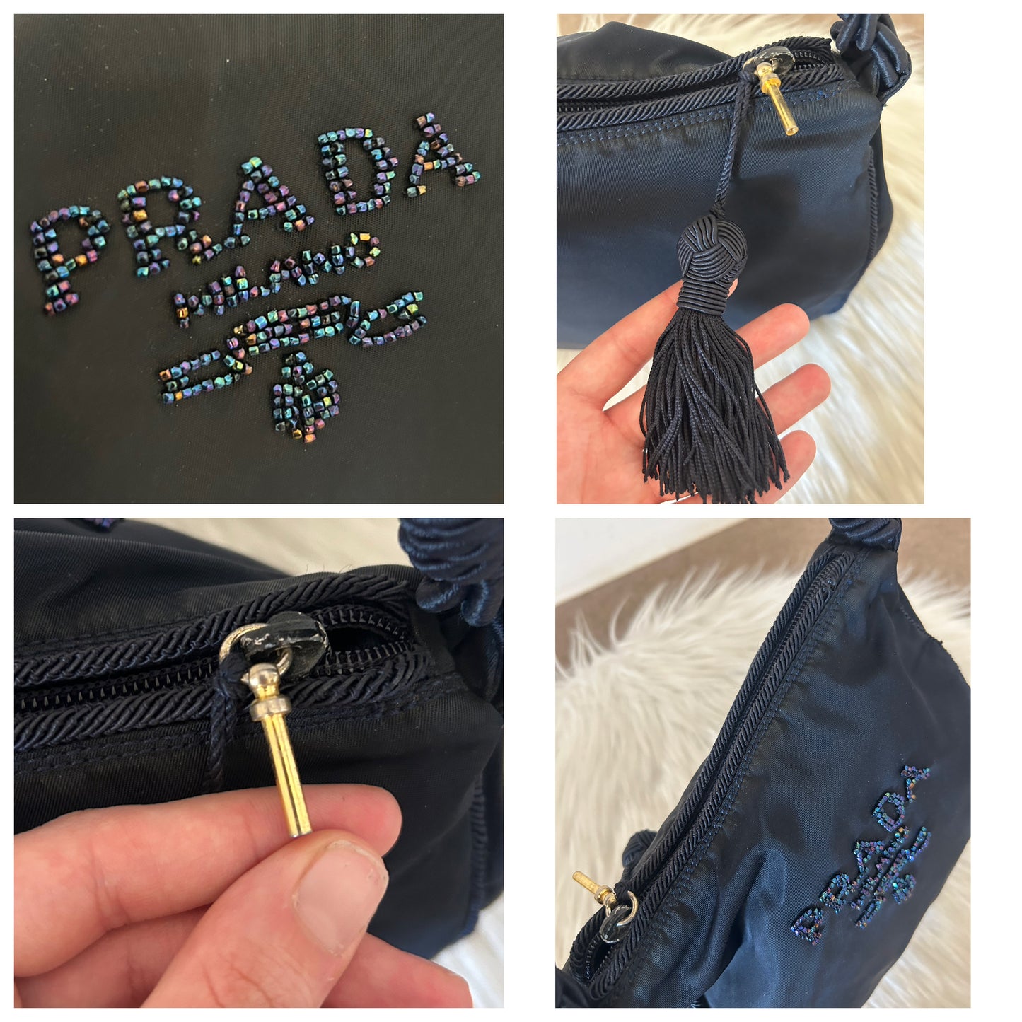 Prada con logo in perline olografiche