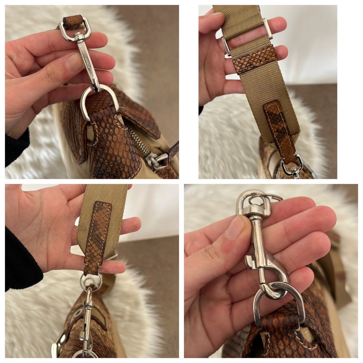 Prada Multipocket baguette in pelle di pitone e nylon