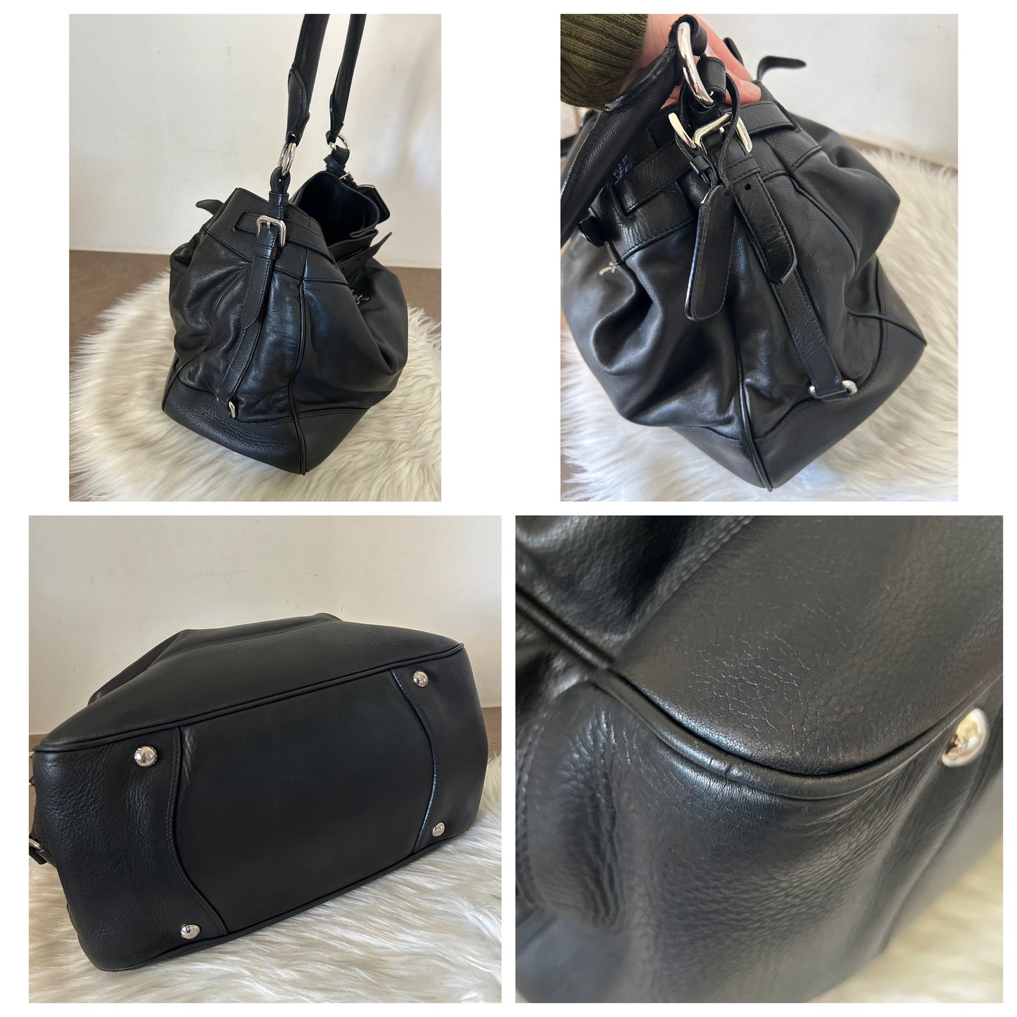 Secchiello Prada Buckle in pelle nero