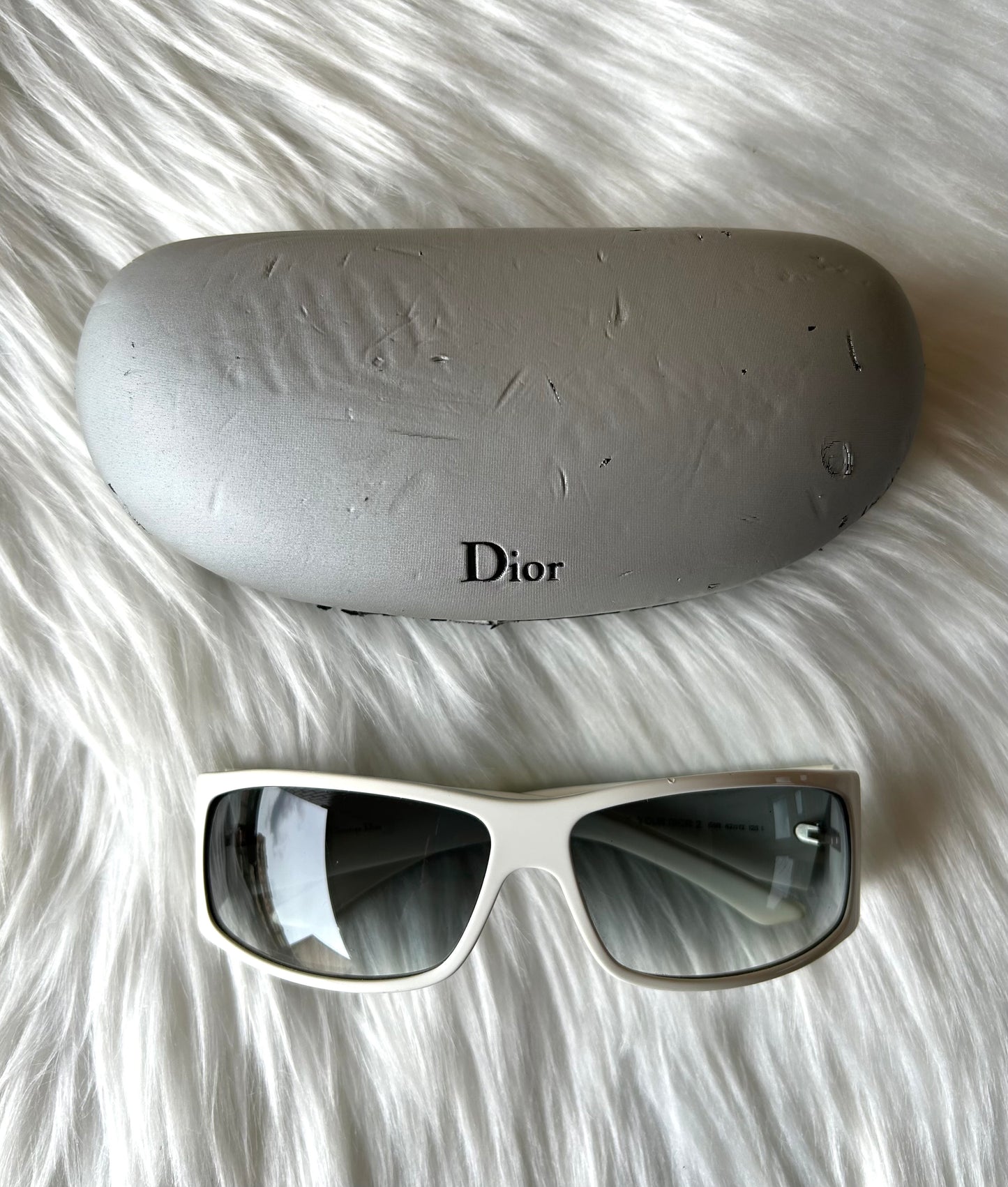 Occhiali Dior Overshine vintage y2k bianchi con logo azzurrino