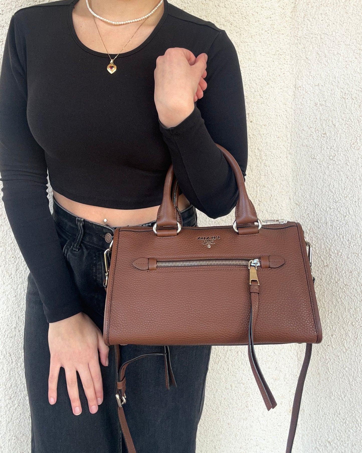 Prada Bauletto marrone in pelle con tracolla