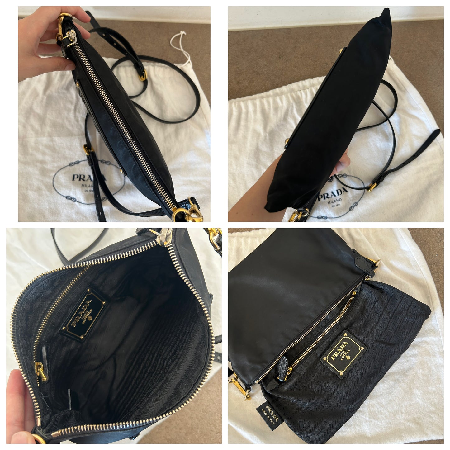 Prada tracolla nera in nylon e pelle