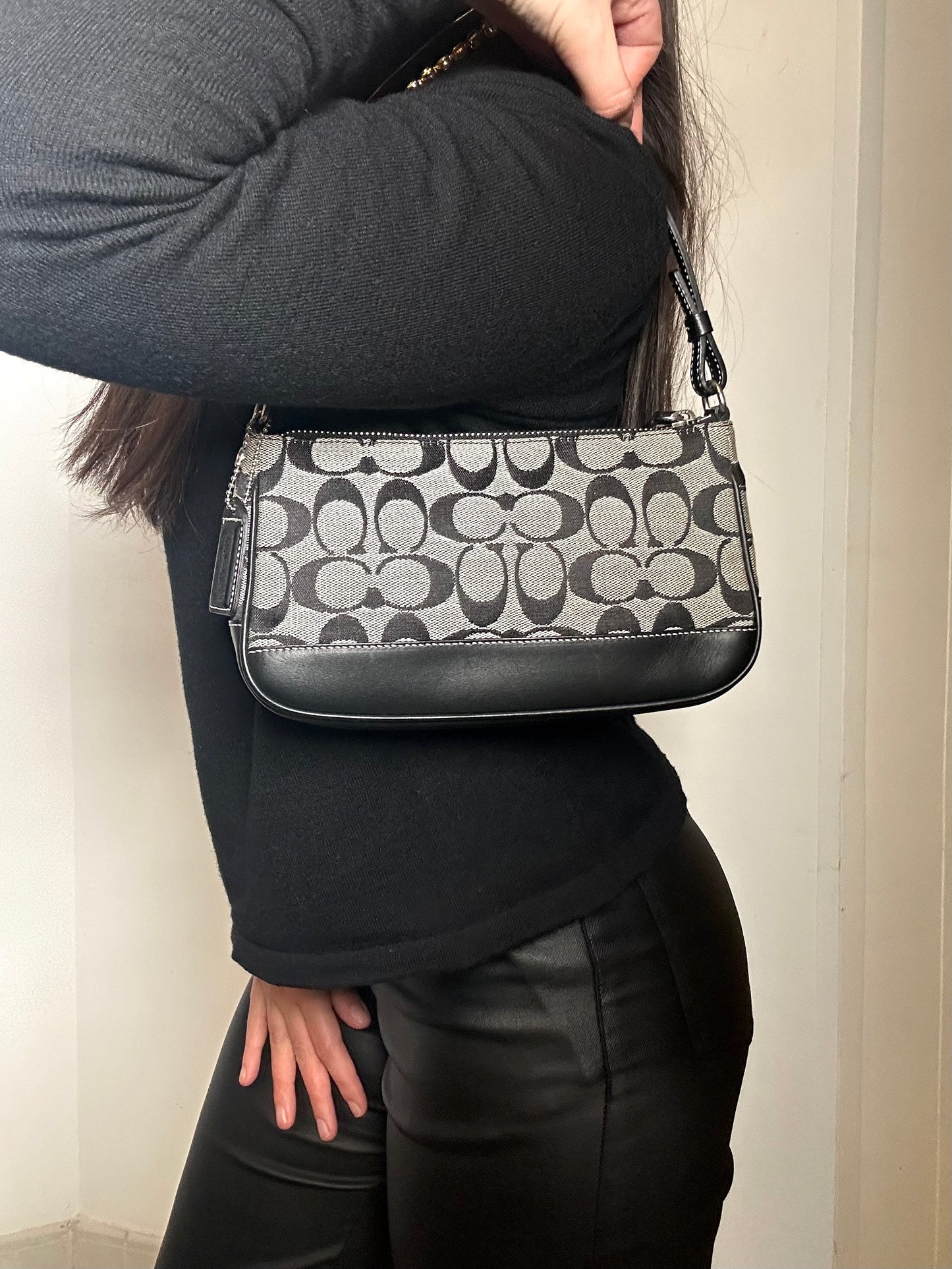 Coach baguette in monogram in tela e pelle