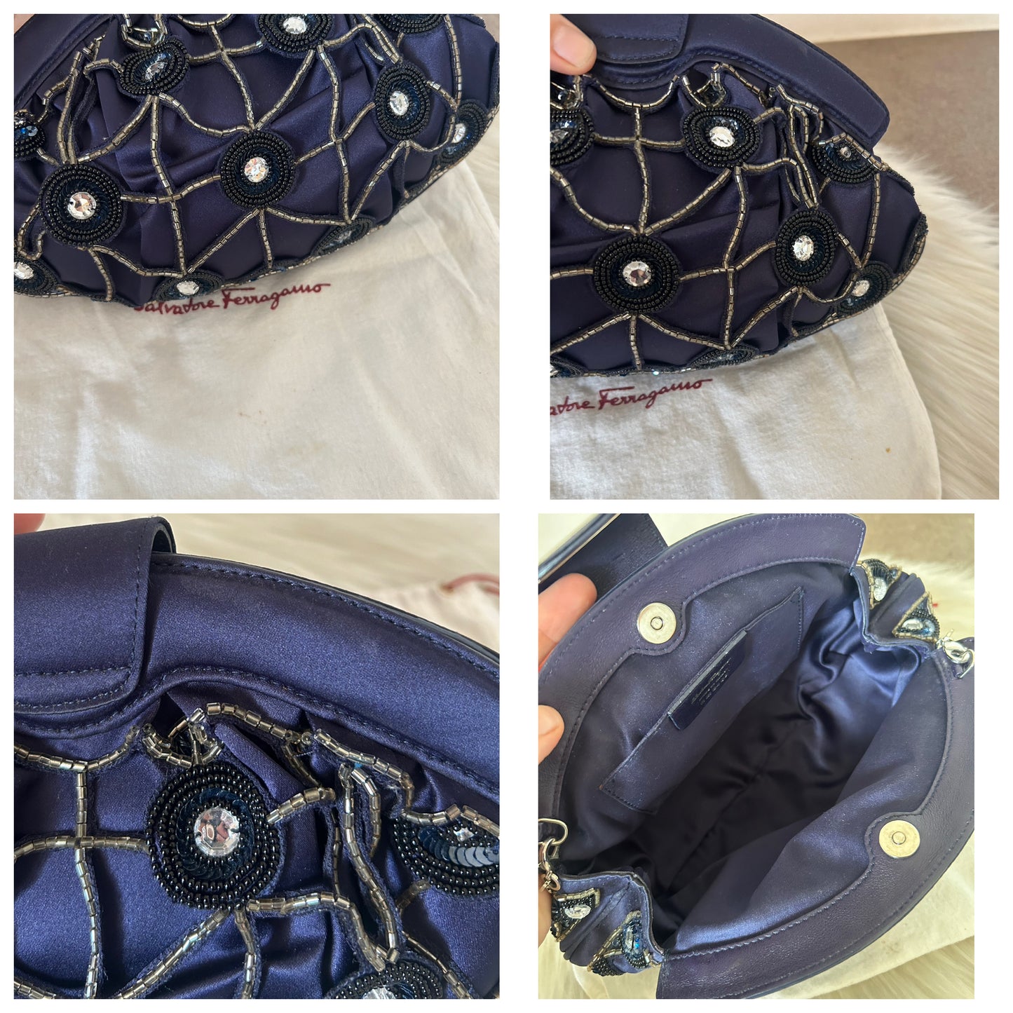 Pochette Salvatore Ferragamo in raso blu