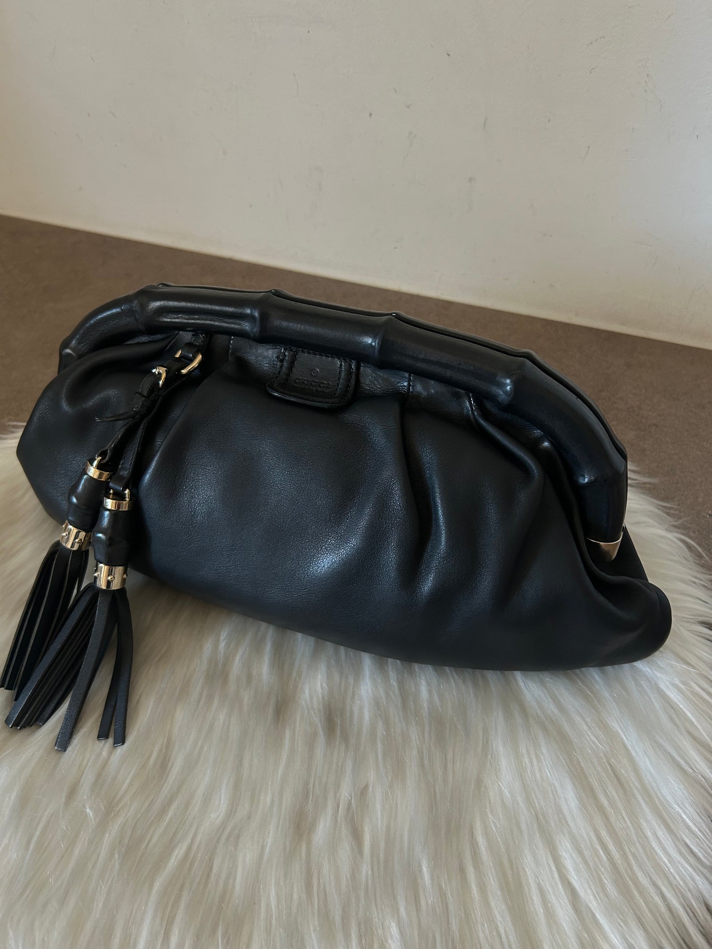 Pochette Gucci Bamboo in pelle nera