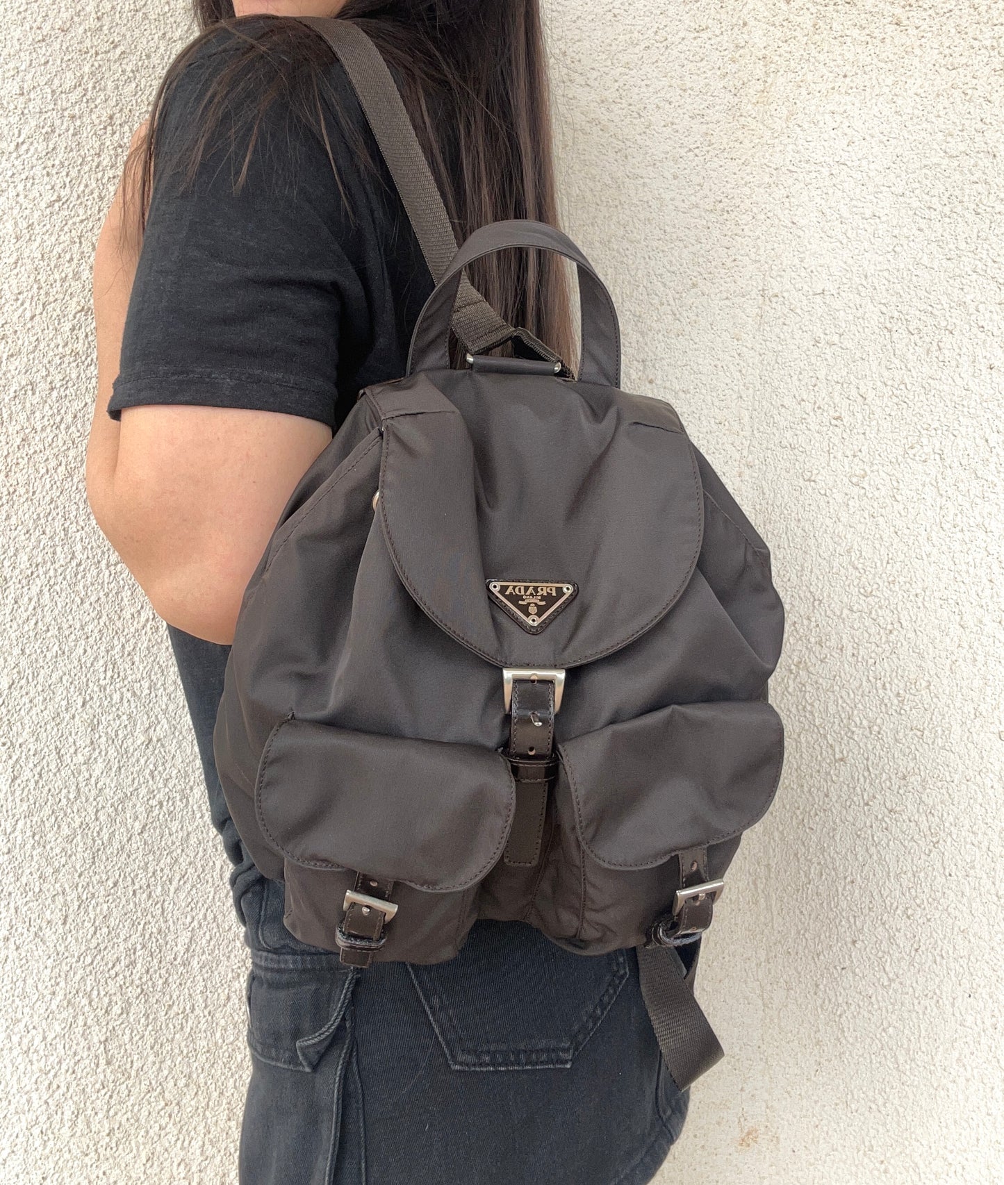 Zaino Prada in nylon testa di moro